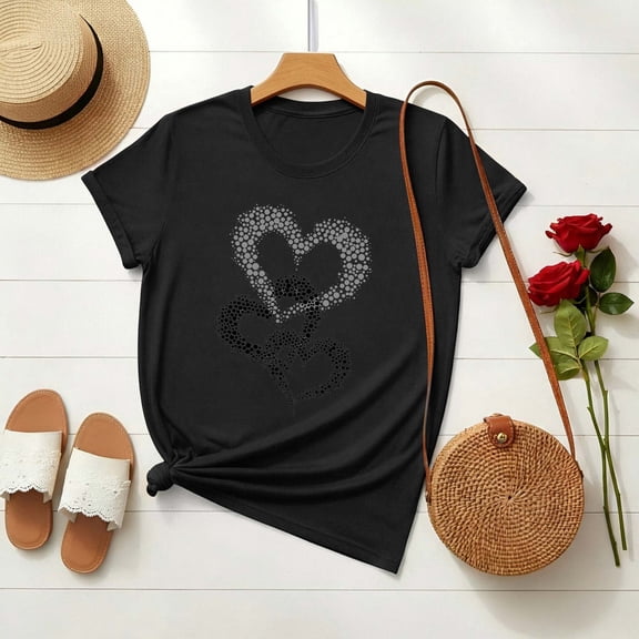 Craaazy Women's Lover Printed Round Neck Short Sleeve Valentines T-shirts Gifts