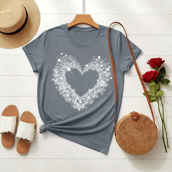 Craaazy Women's Lover Printed Round Neck Short Sleeve Valentines T-shirts Gifts