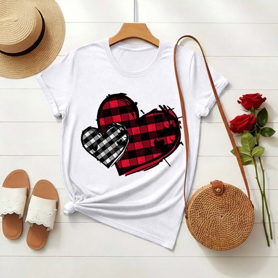 Craaazy Women's Lover Printed Round Neck Short Sleeve Valentines T-shirts Gifts