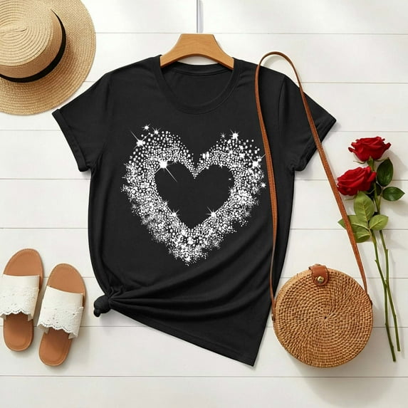 Craaazy Women's Lover Printed Round Neck Short Sleeve Valentines T-shirts Gifts