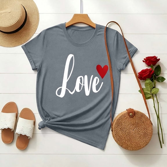 Craaazy Women's Lover Printed Round Neck Short Sleeve Valentines T-shirts Gifts