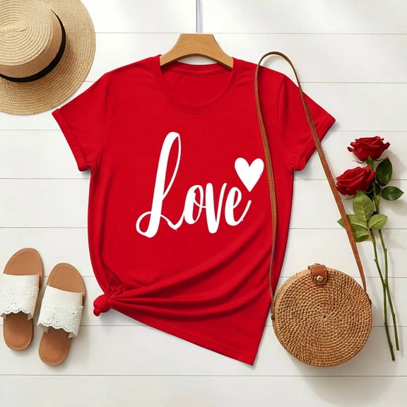Craaazy Women's Lover Printed Round Neck Short Sleeve Valentines T-shirts Gifts
