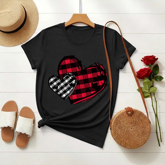 Craaazy Women's Lover Printed Round Neck Short Sleeve Valentines T-shirts Gifts
