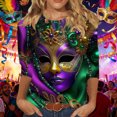 thumbnail image 1 of Craaazy Women's Mardi Gras Clothes Casual Crew Neck Carnival Tops Loose 3/4 Sleeve Shirts Gifts, 1 of 6