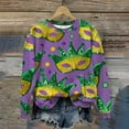 thumbnail image 1 of Craaazy Women's Mardi Gras Shirts Round-neck Casual Long-sleeved Sweatshirt Holiday Party Costumes Graphic Carnival Top Gifts, 1 of 6