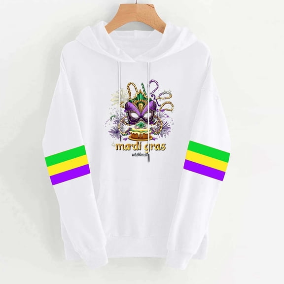 Craaazy Women's Mardi Gras Sweatshirt Mask Prints Warm Hooded Shirts with Pockets Gifts