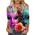 thumbnail image 1 of Craaazy Women's Mardi Gras Sweatshirts Casual Carnival Printed 3/4 Sleeve Tops Gifts, 1 of 3