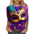 thumbnail image 1 of Craaazy Women's Mardi Gras Sweatshirts Casual Carnival Printed 3/4 Sleeve Tops Gifts, 1 of 3