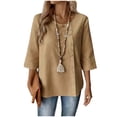 thumbnail image 1 of Craaazy Women's Oversized Solid Color 3/4 Sleeve Decorative Button Round Neck Casual Summer Tops Gifts, 1 of 5