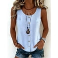 thumbnail image 1 of Craaazy Women's Plus Size Casual Tops Loose Fit Striped Round Neck Button Front Curved Hem Sleeveless Cotton Linen Tank Tops for Summer Daily Wear Gift, 1 of 6