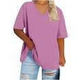 thumbnail image 1 of Craaazy Women's Plus Size Loose Fit V Neck Short Sleeve Solid Color Casual Summer Top Gifts, 1 of 3