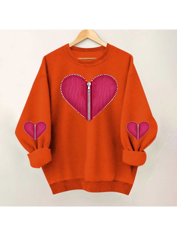 Women's Plus Size Valentines Day Tops Round Neck Love Prints Long Sleeve Sweatshirts Gifts