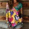 thumbnail image 1 of Craaazy Women's Plus Size Valentines T-Shirts Casual V Neck Long Sleeve Cozy Tops Gifts, 1 of 3