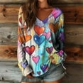 thumbnail image 1 of Craaazy Women's Plus Size Valentines T-Shirts Casual V Neck Long Sleeve Cozy Tops Gifts, 1 of 3