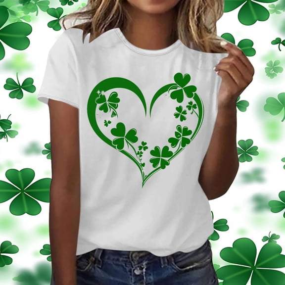 Craaazy Women's Printed St. Patrick's Day T-Shirt Short Sleeved Round Neck Pullover Casual Tops Gifts