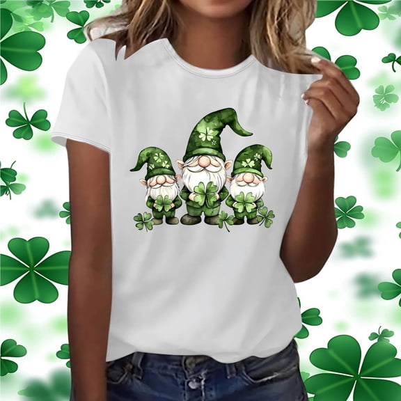 Craaazy Women's Printed St. Patrick's Day T-Shirt Short Sleeved Round Neck Pullover Casual Tops Gifts