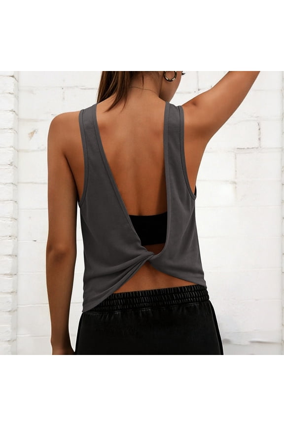 Women's Racerback Workout Tops Solid Color Twist Back Loose Fit for Gym Yoga Running