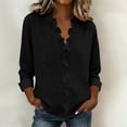 thumbnail image 1 of Craaazy Women's Relaxed Fit V Neck Blouse, Solid Color Long Sleeve Ruffle Accent Top, Loose Comfy Cotton Linen Tee for Work & Daily Wear Gifts, 1 of 6