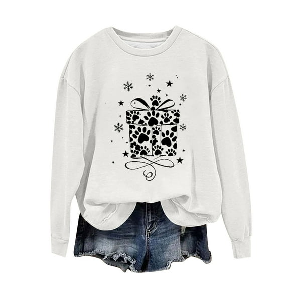 Craaazy Women's Round Neck Cute Paw Print Long Sleeve Shirt Casual Pullover Tops Gifts