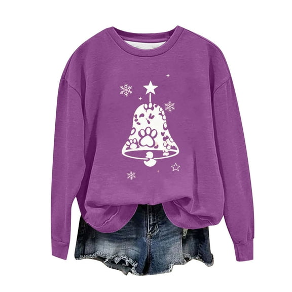 Craaazy Women's Round Neck Cute Paw Print Long Sleeve Shirt Casual Pullover Tops Gifts