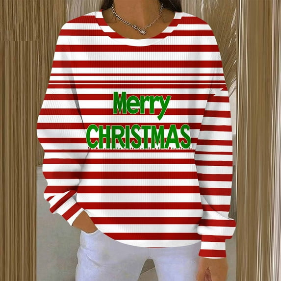Craaazy Women's Round-Neck Long Sleeve Shirts Santa Snowflake Print Casual Christmas Top Gifts