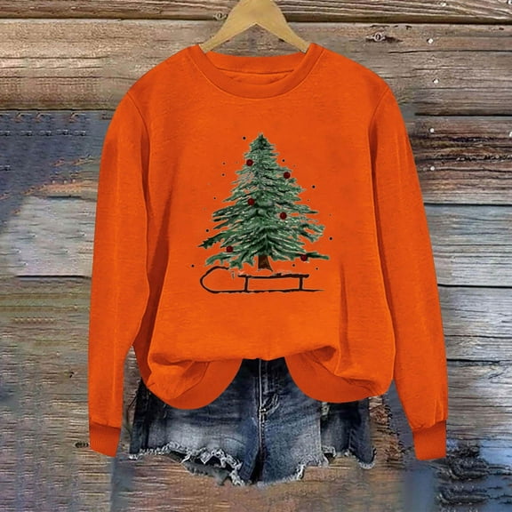 Craaazy Women's Round Neck Merry Christmas Printed Long Sleeve Tops Gifts