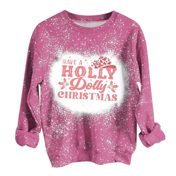 Craaazy Women's Shirts Casual Round Neck Christmas Long Sleeved Printed Top T-shirt Gifts for Women