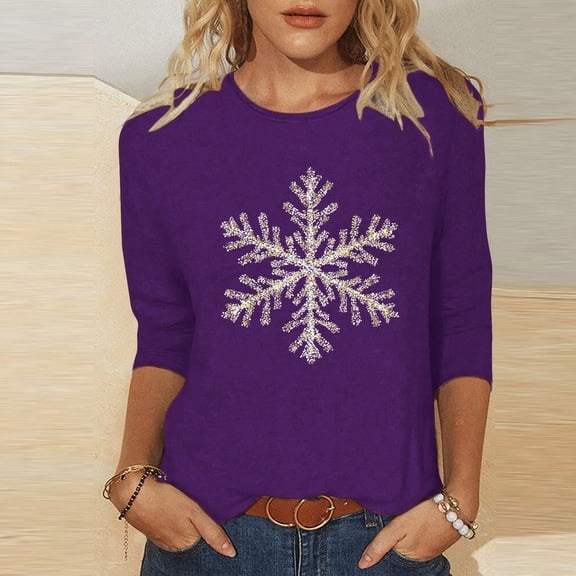 Craaazy Women's Shirts Christmas Printed 3/4 Sleeve Casual Tops Gifts