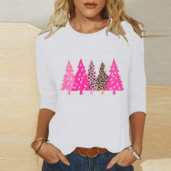 Craaazy Women's Shirts Christmas Printed 3/4 Sleeve Casual Tops Gifts