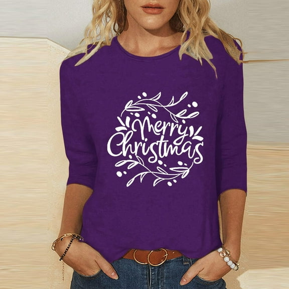 Craaazy Women's Shirts Christmas Printed 3/4 Sleeve Casual Tops Gifts