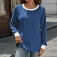 thumbnail image 1 of Craaazy Women's Shirts Striped Ribbed Knit Casual Pullover Crew Neck Long Sleeve Loose Fit Top Gifts, 1 of 6