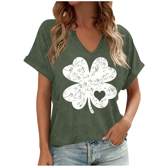 Craaazy Women's Short Sleeve St Patricks Day Blouses Irish Shamrock Graphic V-neck Tops Gifts