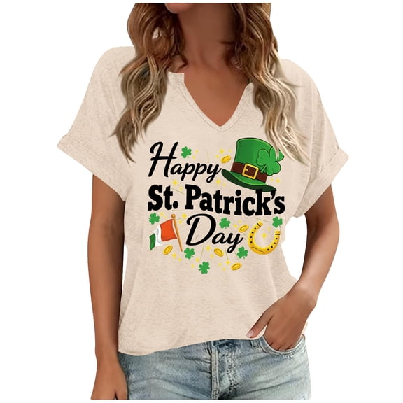 Craaazy Women's Short Sleeve St Patricks Day Blouses Irish Shamrock Graphic V-neck Tops Gifts