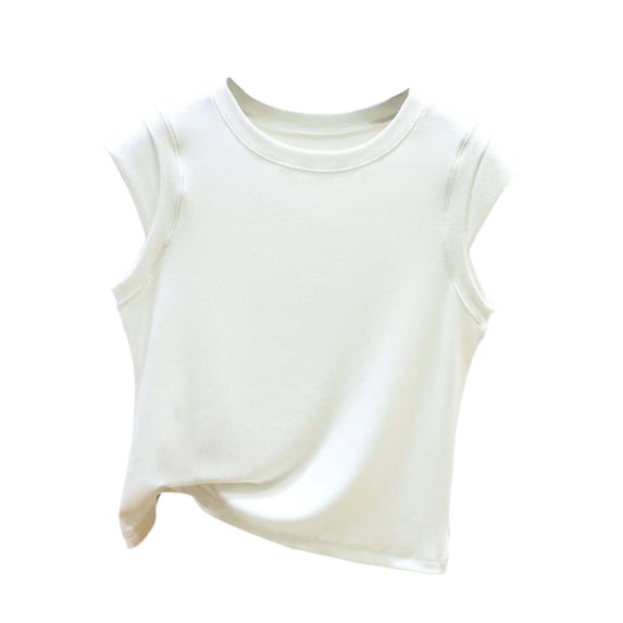 Craaazy Women's Slim Fit Solid Color Crew Neck Cap Sleeve Top - Ribbed Casual Spring Summer Basic Layering Blouse Gifts