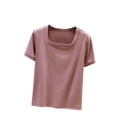 thumbnail image 1 of Craaazy Women's Slim Fit Solid Color Square Neck Short Sleeve Top - Ribbed Fabric Casual Spring Summer Basic Blouse Gifts, 1 of 5