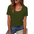 thumbnail image 1 of Craaazy Women's Solid Color Lace Trim Crewneck Casual Short Sleeve Tops Gifts, 1 of 7