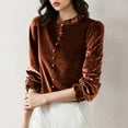 thumbnail image 1 of Craaazy Women's Solid Color Long-Sleeve Velvet Crewneck Tops Gifts, 1 of 7