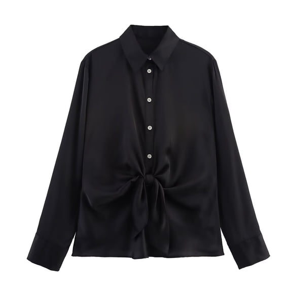 Craaazy Women's Solid Color Long Sleeved Button Turndown Collar Fashionable Tops Dressy Gifts Work Business Blouses