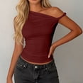 thumbnail image 1 of Craaazy Women's Solid Color One Shoulder Ruched Sleeveless Crop Casual Summer Daily Tops Gifts, 1 of 6