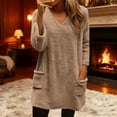 thumbnail image 1 of Craaazy Women's Solid Color V Neck Lightweight Fuzzy Long Sleeve Tops Gifts, 1 of 9