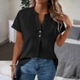 thumbnail image 1 of Craaazy Women's Solid Color V-Neck Short Sleeve Button Down Shirts Loose Fit Casual Daily Summer Top Gifts, 1 of 7