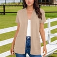 thumbnail image 1 of Craaazy Women's Solid Color V-Neck Short Sleeve Pocketed Open Front Cardigan Loose Fit Casual Top Gifts, 1 of 6