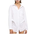 thumbnail image 1 of Craaazy Women's Spring and Summer Long Sleeved Button Solid Color Loose Lapel Shirt with Pocket Gifts, 1 of 8