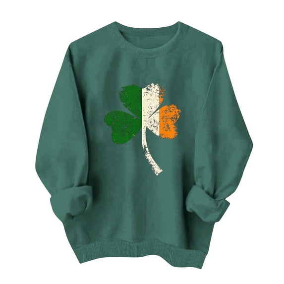 Craaazy Women's St. Patrick's Day Long Sleeve Crewneck Shamrock Graphic T-Shirts Gifts
