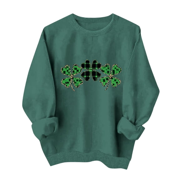 Craaazy Women's St. Patrick's Day Long Sleeve Crewneck Shamrock Graphic T-Shirts Gifts