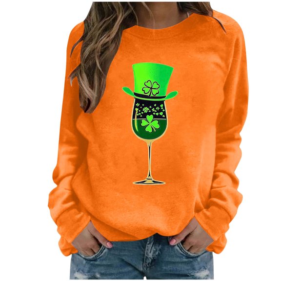 Craaazy Women's St. Patrick's Day Love Heart Printed Crewneck Long Sleeve Shirts Gifts