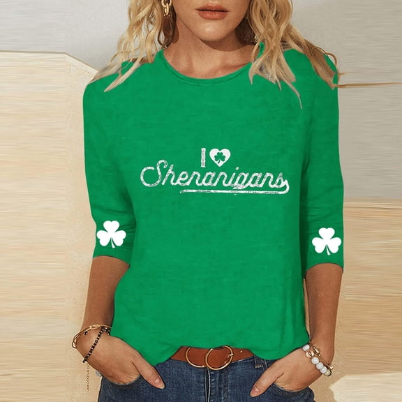 Craaazy Women's St. Patrick's Day Printed Round Neck T-shirt Leisure Tops Gifts
