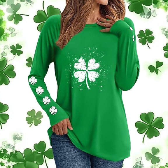 Craaazy Women's St Patricks Day Shirts Shamrock Irish Holiday Crew Neck Long Sleeve Shirts