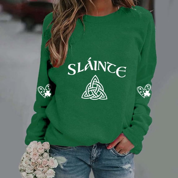 Craaazy Women's St Patricks Day Sweatshirts Casual Loose Round Neck Long Sleeve Tops with Comfy Shamrock Prints