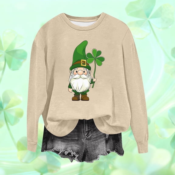 Craaazy Women's St Patricks Day Sweatshirts Casual Loose Round Neck Long Sleeve Tops with Comfy Shamrock Prints